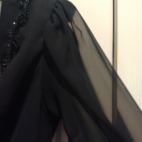 Beautiful sequin blouse, sheer back with low back w/bowtie and sheer sleeves - Picture 7 of 10